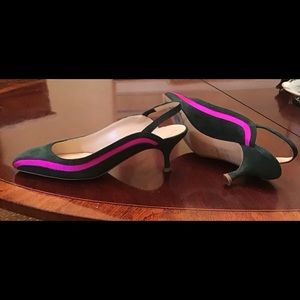 NEBULONIE Hunter Green/Fushcia suede pumps